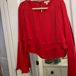 Cropped satin top w/ bell sleeves
